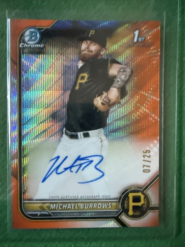 2022 BOWMAN CHROME #CPA-MB MICHAEL BURROWS ORANGE REFRACTOR /25  AUTO