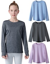 3 Pack: Youth Girls Long Sleeve Shirts Active Dry Fit Athletic Performance Cl...