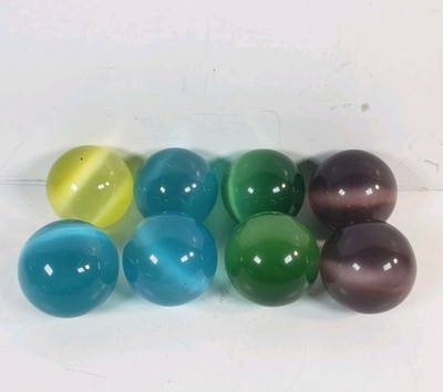 8 Glass Spheres ~1 1/2'' Purple Yellow Green Aqua (LL5)