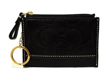 COACH Embossed Signature Stitched C Mini Skinny Card Case Coin Purse Keychain