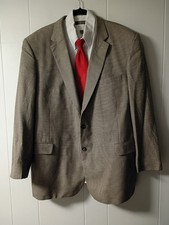 Jos A Bank Men Tan Herrebone Signature Collection 100 Wool Suit Jacket Size 50L