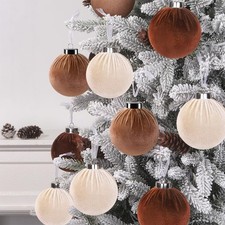 12 PCS Christmas Large Velvet Balls Ornaments 3.14In Shatterproof Brown Tree ...