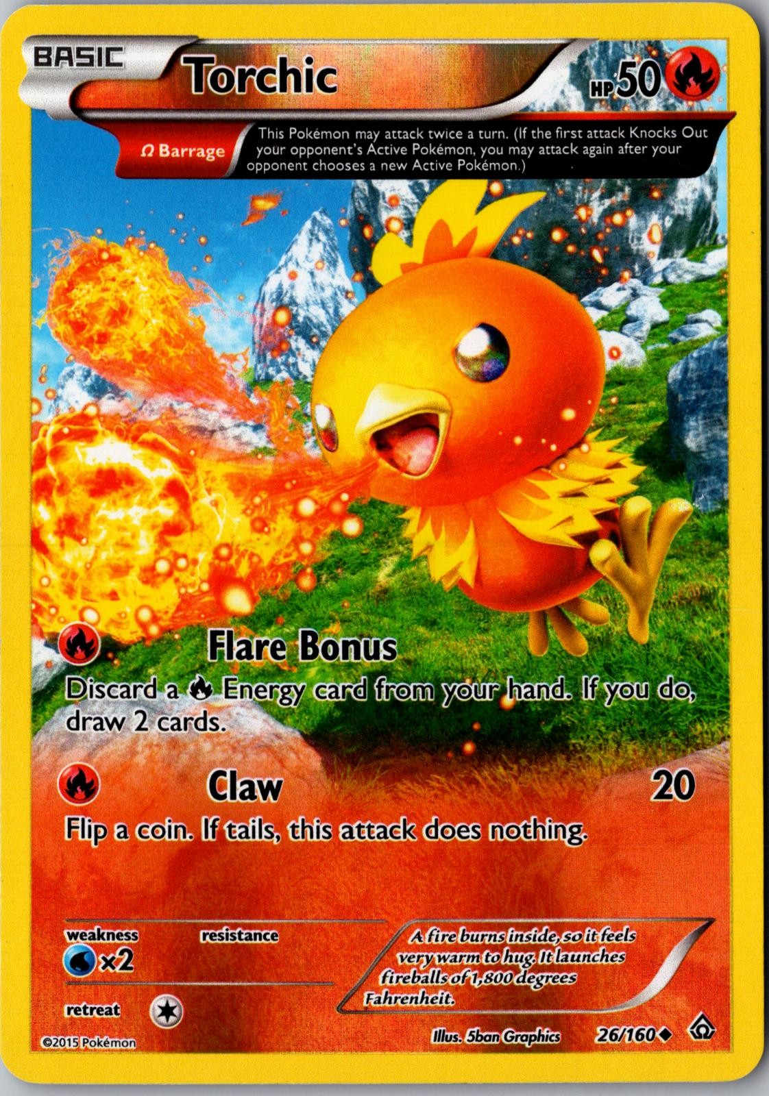 Torchic 26/160 Uncommon Primal Clash Pokemon Reverse Holo Moderately Played