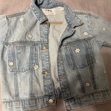 Zara Girls Blue Denim Flower Embroider Jacket Button Collared 3Years