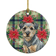 Blue and Tan Border Terrier Christmas Poinsettas Ceramic Ornament WDK8525CO1