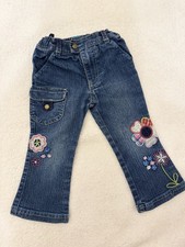 Vintage Arizona Jean Co blue denim jeans with embroidered floral patches size 2T