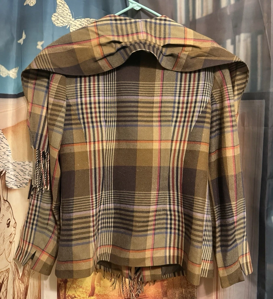 Chaqueta Blazer Worth con Flecos a Cuadros 100% Lana Talla 10 Usada Buen Estado Foto 3 de 4