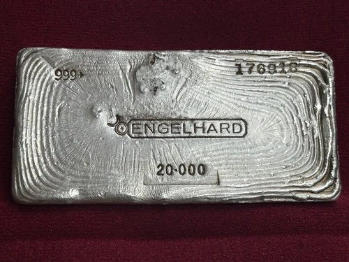 Engelhard 20oz 999 Vintage Silver Bar,Canadian Variety, Bull Logo,scribble Back