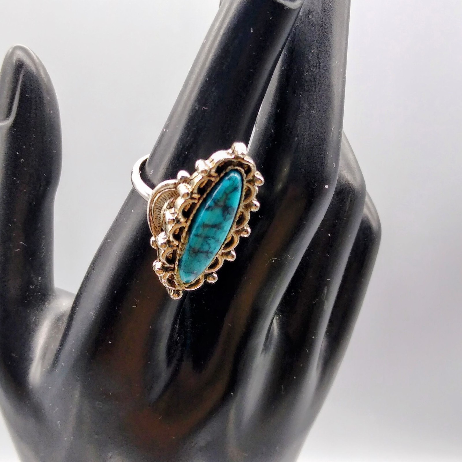 Retro Turquoise Look Statement Ring, Adjustable S… - image 4