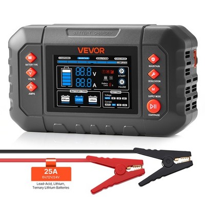 VEVOR Smart Battery Charger 25A for Ternary Lithium LiFePO4 Lead-Acid Battery