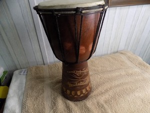 de jimbe hand percussion drum It Measures 6” Round And 12” High hand carved