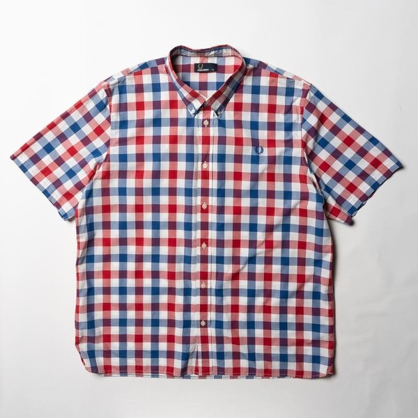 Men Fred Perry Shirt Red Blue Check XXL