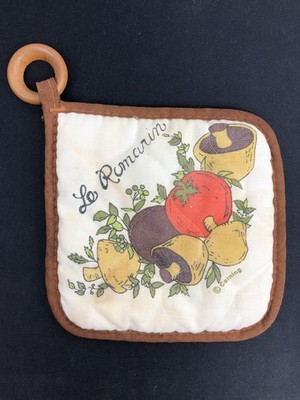 Vintage Pot Holder 1950-1970 Le Romarin Copyright Corning Wooden Hanger