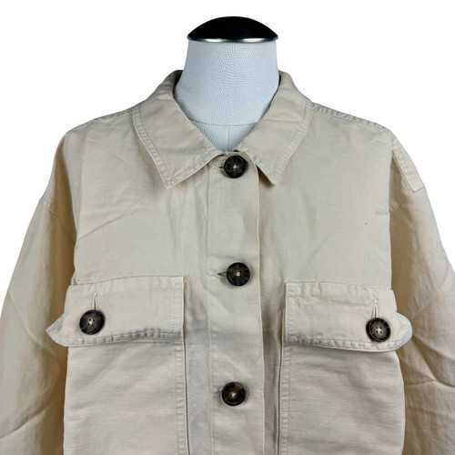 Women's Marine Layer Cream Holland Crop Long Sleeve Linen Blend Casual Jacket L - Picture 2 of 7