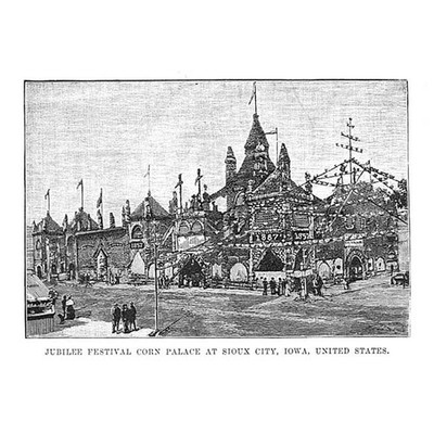 SIOUX CITY, Iowa; Jubiläumsfest Corn Palace - Antikdruck 1887
