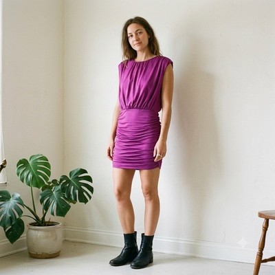 Veronica Beard Bora Womens Dress 4 Purple Ruched Sleeveless Bodycon Party