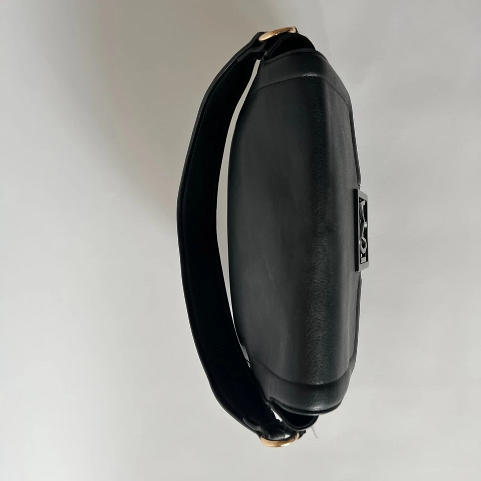 Bolso de Hombro L.Credi Munich Negro Cuero Logo Solapa Cartera Mediana 28x18x10cm Foto 4 de 4