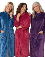 Suzy & Me Womens Zip Front Heart Embossed Fleece Dressing Gown With Pockets