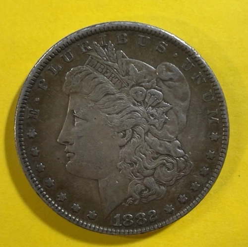 Early Date 1882 Morgan Silver Dollar  AU details Highly toned
