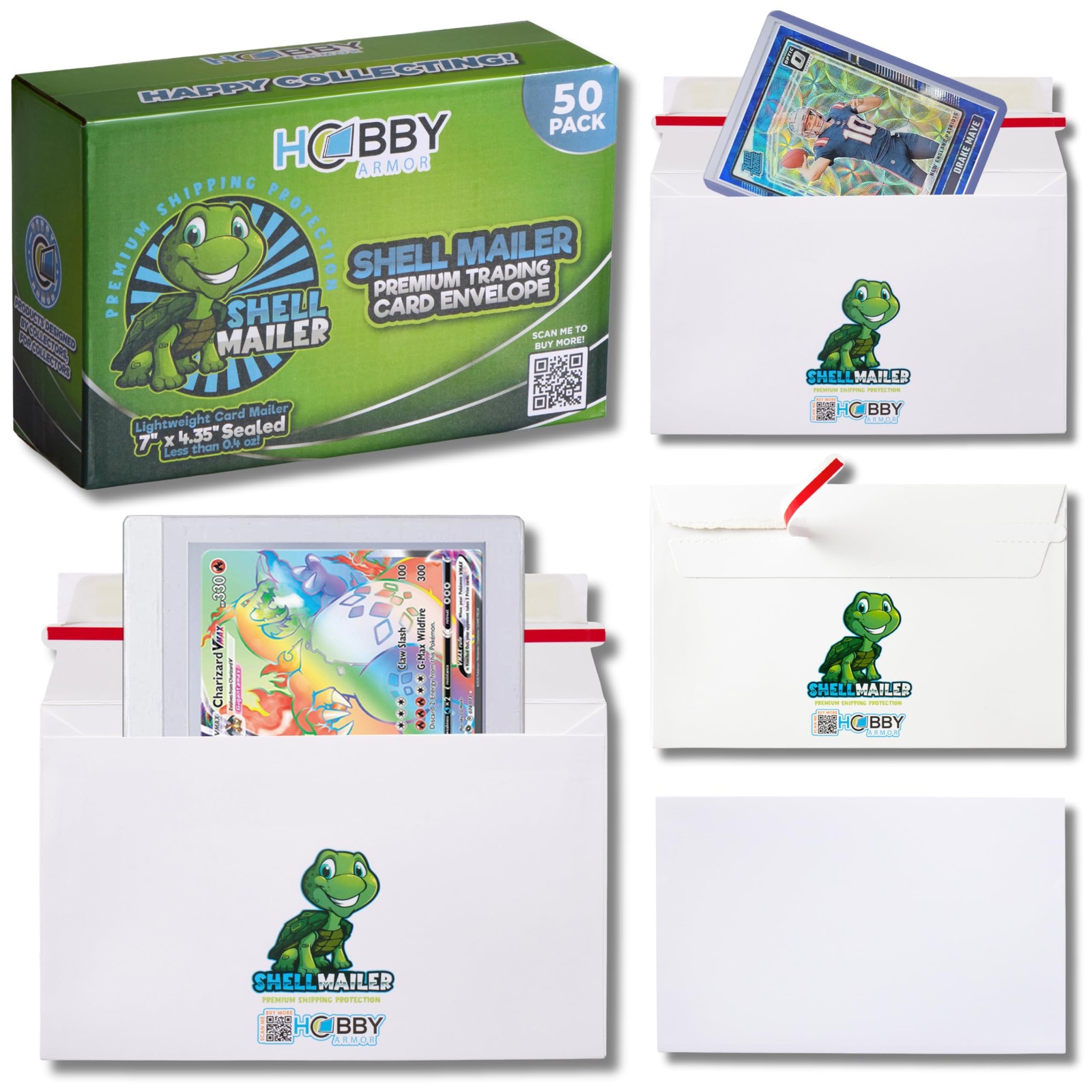 50 Pack Shell Mailer Trading Card 7 x 4.35 x 0.04 inches, 50 - Turtle
