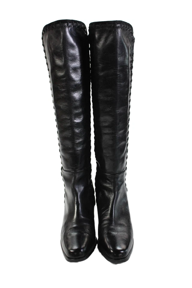 Stuart Weitzman 女式罗纹装饰皮革及膝靴黑色 8AA 码 — 第 2/4 张图片