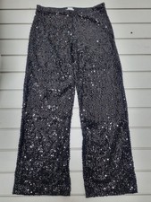 BNWT Colloseum Sequin Wide-Leg Trousers Women's Large Black Elastic Waist Pants