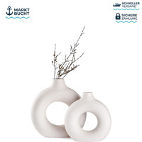 Keramik Vase Set 2 StüCk Weiß Rund Matte FüR Pampasgras Boho Nordic Minimalismus