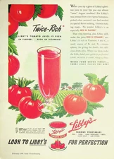 Original 1946 Vintage Print Ad: Libby's Tomato Juice Twice Rich #Collectives
