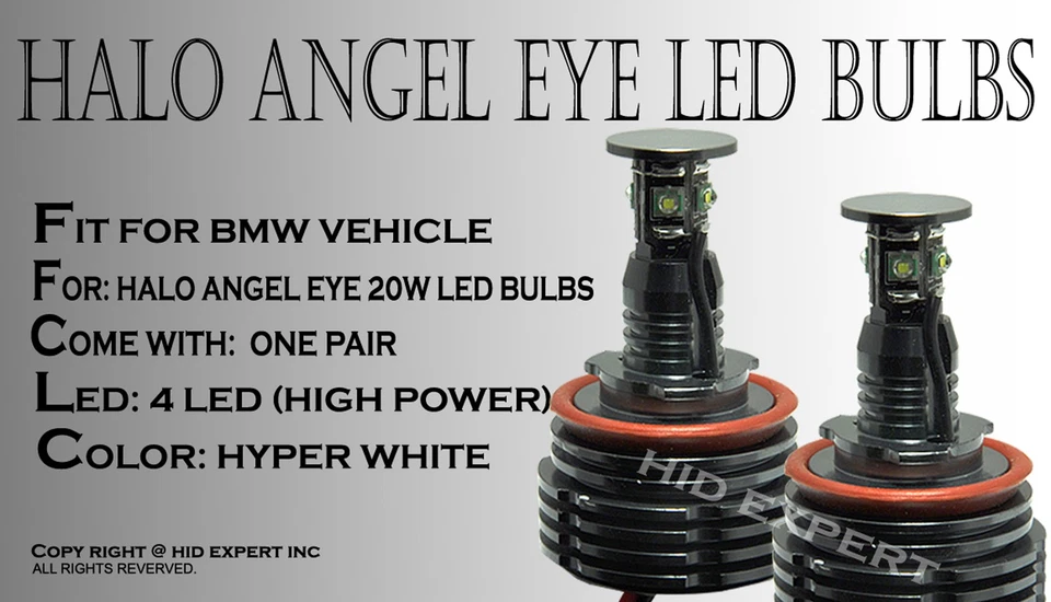 Fit BMW Canbus Angel Eye E70 E90 E92 H8 HALO RING 20W LED White Light Bulbs G7 - Image 2 of 4