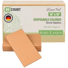 SimuLinen Apricot Linen Feel Disposable Dinner Napkins, Kosher, 16x16" - 50 Ct