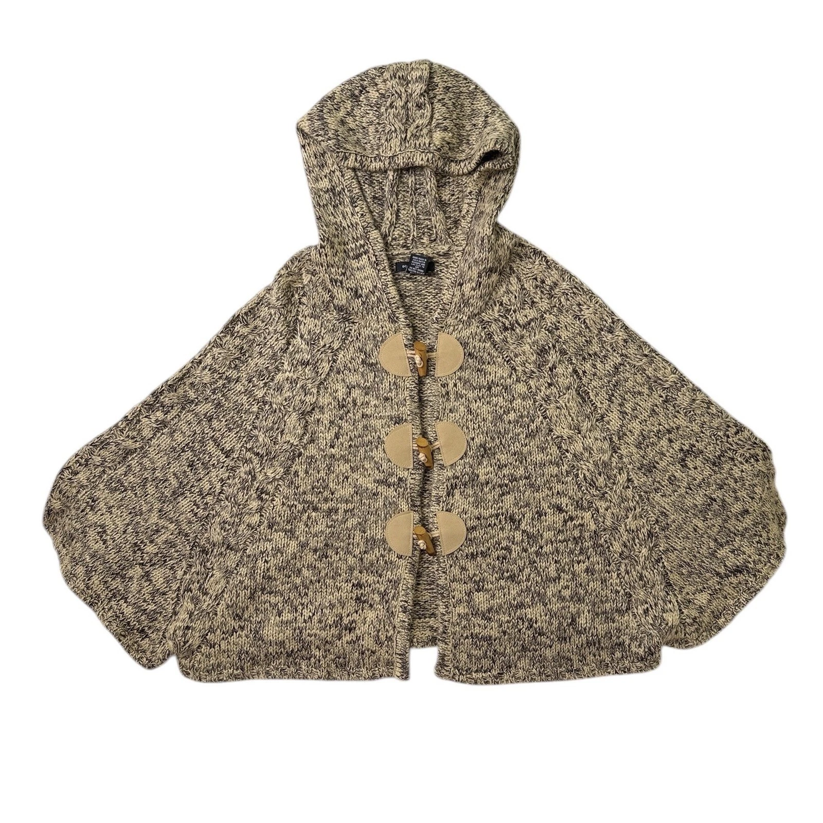 Vintage Style BCBG Hooded Mohair Poncho Shimmer Metallic Toggle Cape Whimsigoth