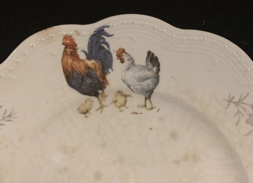 Antique E.End China Co (E.E.C.Co) Decorative Plate CHICKENS ROOSTER & CHICS FARM - Picture 4 of 11