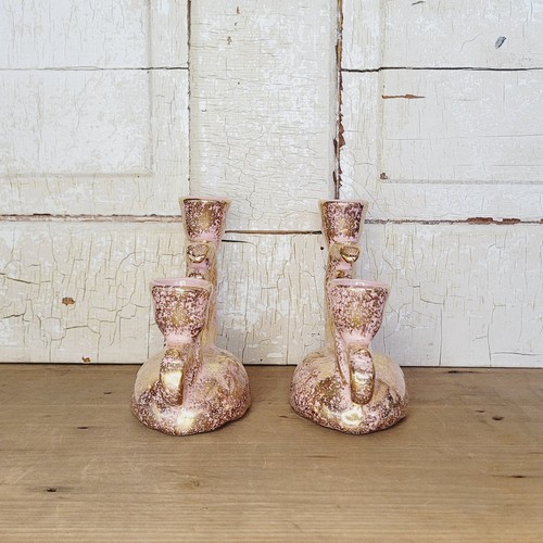 Nor-So Pink & Gold Candlestick Holders – MCM, 22KT Gold, Vintage Decor - Picture 3 of 9