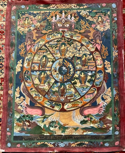 tibetan buddhist thangka painting, hand painted on cloth 22x17.5"