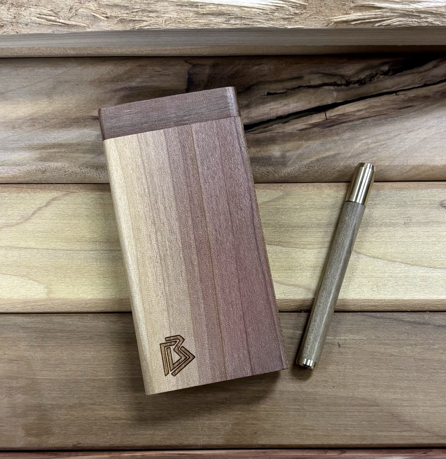 Rainbow Poplar Wood 4” Dugout Stash Box w One Hitter Pipe Set- Made In The USA