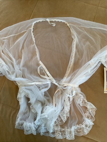 Vtg 80s NWT Nylon Teddy Chiffon Robe Set Lingerie 3x White Bridal Ruffles NOS - Picture 8 of 9