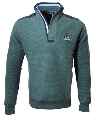 Sweatershirt Troyer dunkelgrün Rippstruktur Impulso Italy Gr. 48/S bis 60/4XL