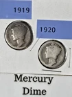 1919-P 1920-P Mercury Dime 90 Silver