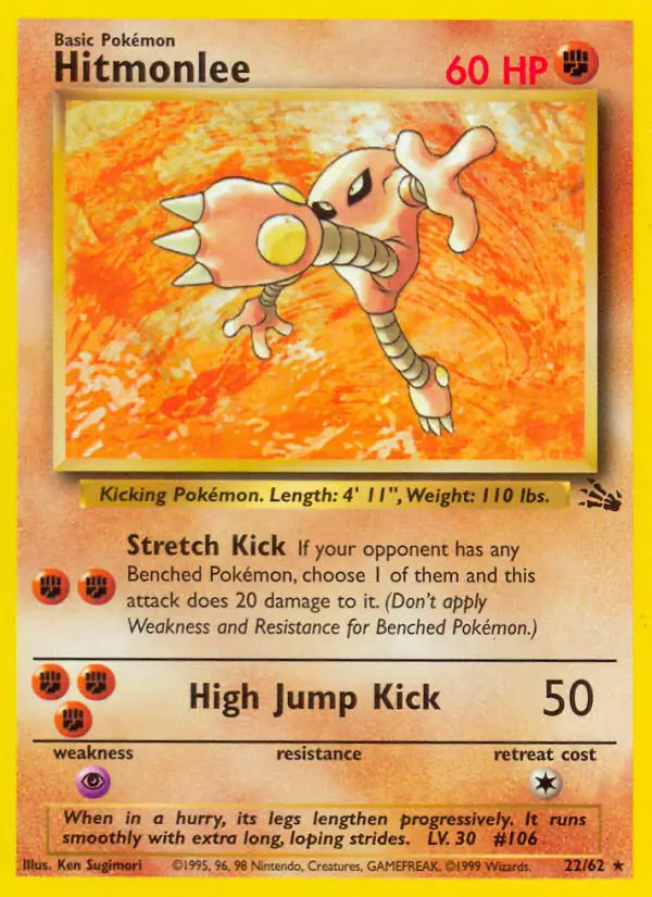 Hitmonlee - 22/62 - Pokemon Fossil Unlimited Rare Card WOTC NM