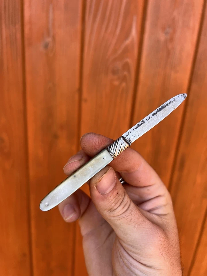 Navaja de bolsillo antigua Sheffield de 1700 hoja de plata y fruta perla ¡TEMPRANO! Foto 2 de 4