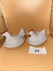 VTG Milk Glass Hazel Atlas Hen on nest Red crown 4.5"x3.5" Unmarked Long Split