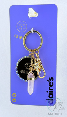 New Claire s Cancer Zodiac Keychain Gold Crystal Pendant with Star Charm