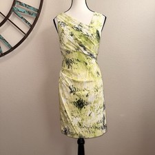 Ann Taylor Dress 0 Green Silk Blend Sleeveless Lined Sheath Business Office EUC