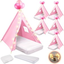 6 Pack Kids Teepee Tent with Mattress Sheet Light Natural Cotton Washable Indoor
