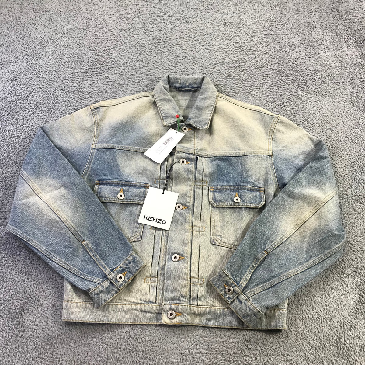 KENZO デニムジャケット M Bleached Blue Kenzo Paris Jacket Mens Small Stone Bleach Dirty Denim