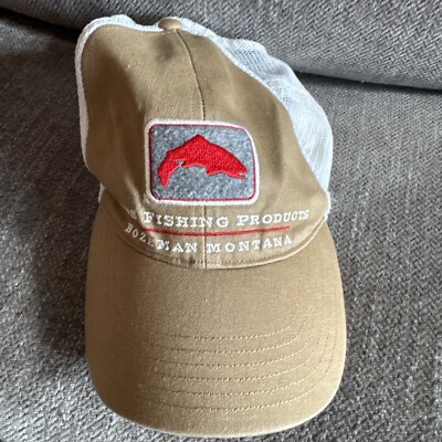 SIMMS Fishing Trout  Trucker Hat Tan - White - Red SnapBack Adjustable Nice