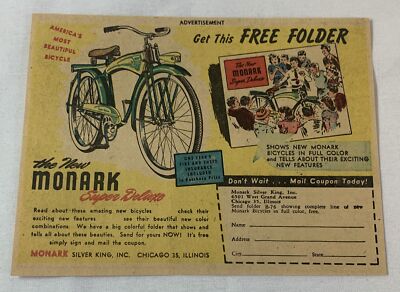 1948 MONARK Super Deluxe bicycle ad ~ green bike