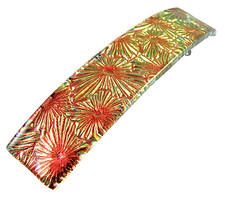 Dichroic Hair Barrette 3.5" 90mm Copper Red Orange Fused Glass Floral Patterned