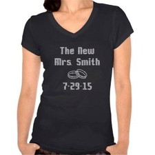 Custom The New Mrs <> Date Ring PB2 Font Bride DMC Rhinestone Shirt Tank S-5XL