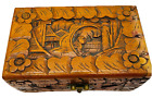 Vintage Chinese Camphor Wood Chest Trinket Box Carved Garden Scene